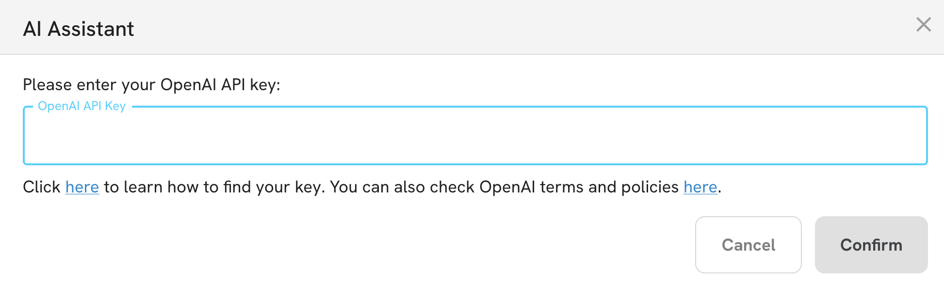 OpenAI key dialog